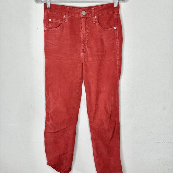 AMO The Chloe Rust Red Corduroy Straight Leg Crop Pant Trousers Washed Red 26 - Picture 2 of 14